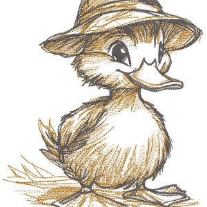 Duckling in a hat sketch embroidery design