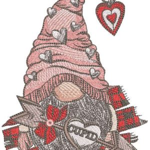 Dwarf cupid arrow heart embroidery design