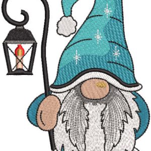 Dwarf with Christmas lantern embroidery design