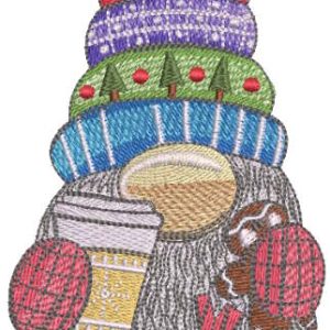 Dwarf with a cup of coffee and gingerbread embroidery design