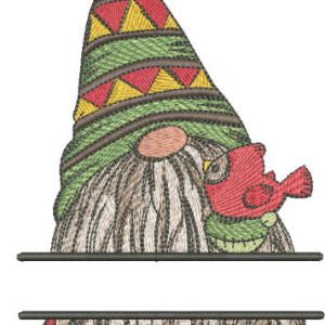 Dwarf with bird monogram embroidery design