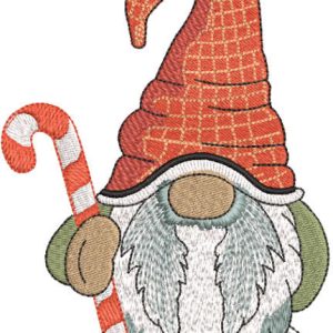 Dwarf with candy cane embroidery design