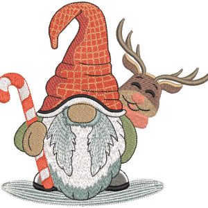 Dwarf with deer and staff embroidery design