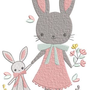 Easter bunny family embroidery design