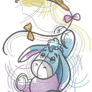 Eeyore flies on a flying kite embroidery design