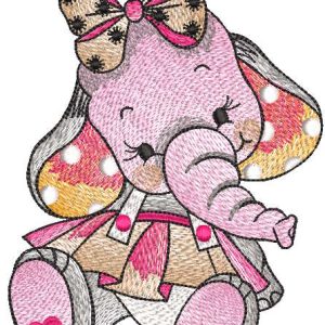 Elephant baby girl in dress embroidery design