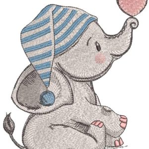 Elephant baby in nightcap with a heart embroidery design