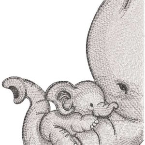 Elephant mother and baby embroidery design