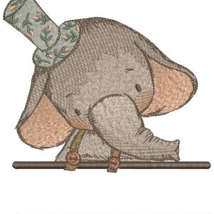 Elephant in top hat monogram embroidery design