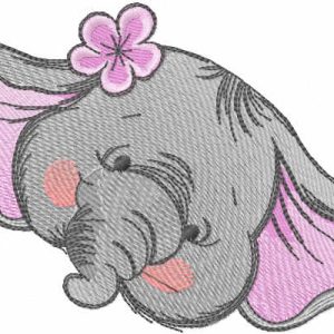 Elephant with pink flower embroidery design