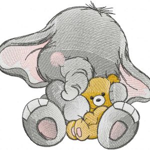 Elephant with teddy bear embroidery design