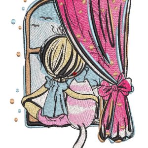 Evening with a cat embroidery design