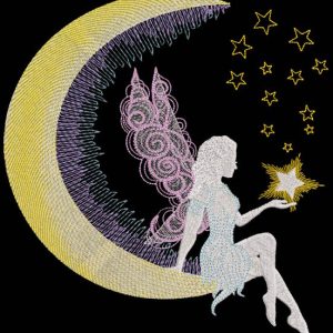 Fairy crescent star embroidery design