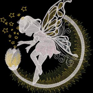 Fairy with magical fire flower embroidery design