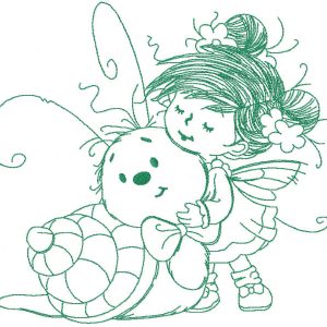 Fairy and snail one colored embroidery design