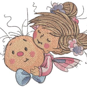 Fairy friends with snail embroidery design