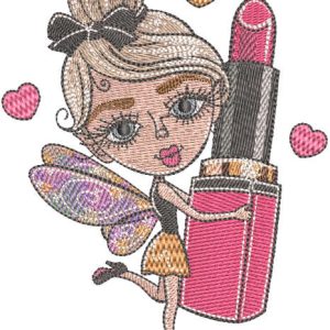 Fairy with lipstick embroidery design