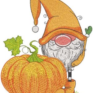 Fall gnome with pumpkin embroidery design