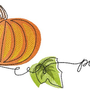 Fall Pumpkin with leaves embroidery design