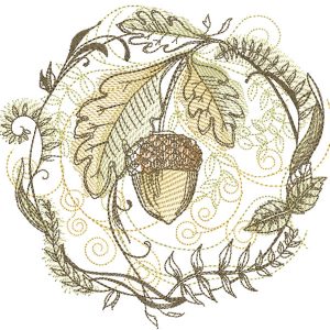 Fall oak motif embroidery design