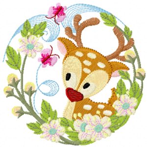 Fawn floral frame embroidery design