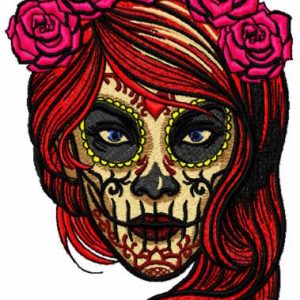 Female skull with roses mexican style embroidery design
