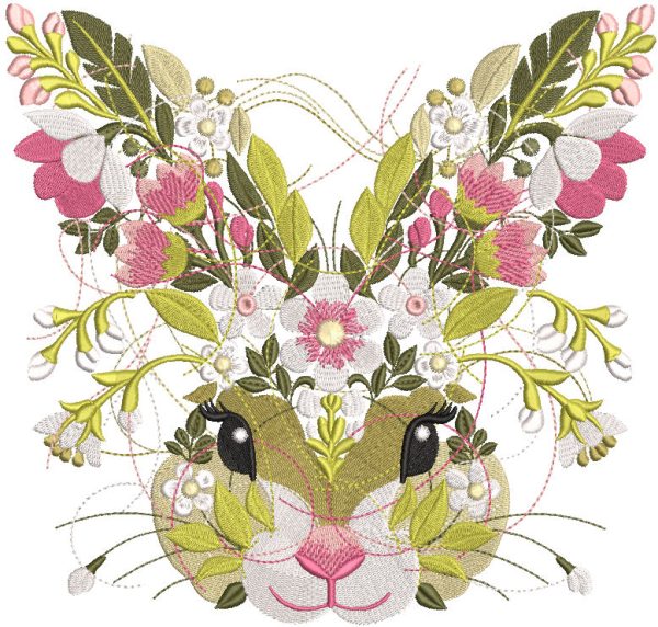Floral Easter Bunny embroidery design