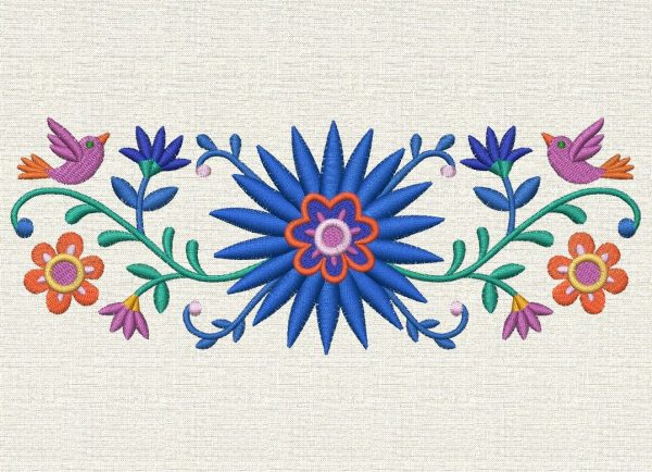 Flowers and birds ornament embroidery design