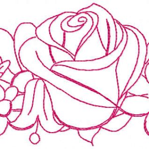Flowers with rose redwork embroidery design