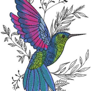 Fluttering hummingbird embroidery design