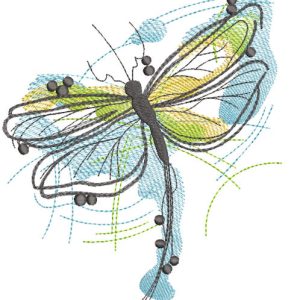 Flying dragonfly watercolor embroidery design
