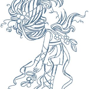 Flying girl outline embroidery design