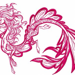 Flying dragon one colored embroidery design