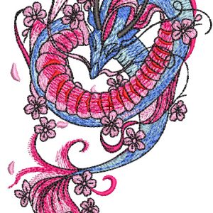 Flying oriental dragon embroidery design
