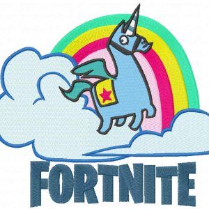 Fontnite unicorn and rainbow embroidery design