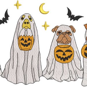 Four Spooky Halloween Ghost Dog embroidery design