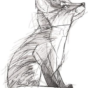 Fox greyscale sketch embroidery design