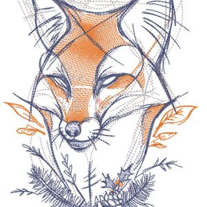 Fox forest sketch embroidery design