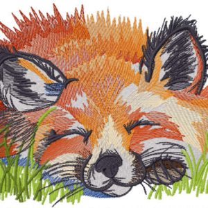Fox sleeping in the grass embroidery design
