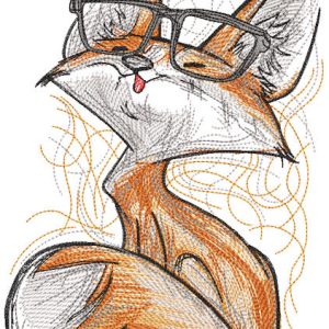 Fox with glasses embroidery design
