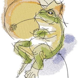 Frog with wheat ear embroidery design