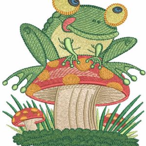 Frog among mushrooms embroidery design