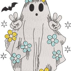 Fun floral ghost embroidery design