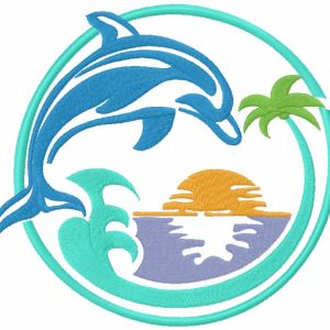 Fun jumping dolphin embroidery design