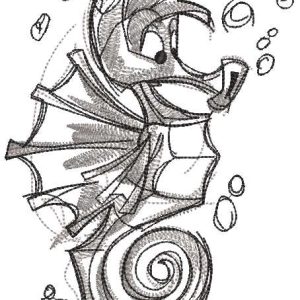 Fun seahorse sketch embroidery design