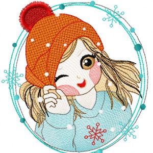 Funny Winter girl embroidery design