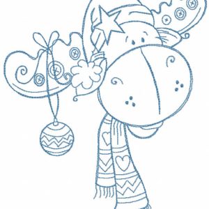Funny christmas moose with ball embroidery design