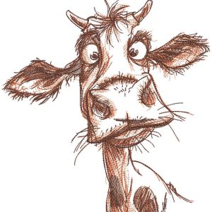 Funny cow sketch embroidery design