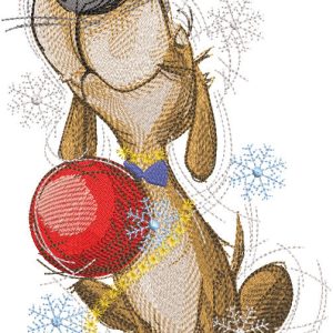 Funny dog ​​with a Christmas ball embroidery design
