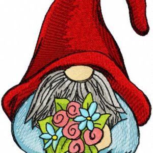Funny dwarf with spring flower embroidery design